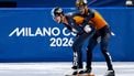 MILAAN - Melle van 't Wout en Jens van 't Wout tijdens de finales 500 meter bij het shorttrack schaatsen in de Milano Ice Skating Area op de Olympische Winterspelen van Milaan. SEM VAN DER WAL / ANP