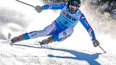 France's Cyprien Sarrazin competes in the men's Super-G event at the FIS Alpine Skiing World Cup event in Wengen on January 12, 2024.   
Fabrice COFFRINI / AFP