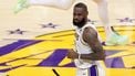epa11306025 Los Angeles Lakers forward LeBron James runs down court during the first half of the NBA playoffs round one, game four between the Denver Nuggets and Los Angeles Lakers in Los Angeles, California, USA, 27 April 2024.  EPA/ALLISON DINNER SHUTTERSTOCK OUT