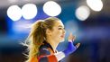 HEERENVEEN - Jutta Leerdam (NED) reageert na de 1.000 meter vrouwen tijdens de zesde en tevens laatste wereldbeker langebaanschaatsen van het seizoen. Het driedaagse evenement vond plaats in Thialf. ANP VINCENT JANNINK