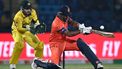 2023-10-25 16:31:34 Netherlands' Teja Nidamanuru (R) plays a shot as Australia's wicketkeeper Josh Inglis watches during the 2023 ICC Men's Cricket World Cup one-day international (ODI) match between Australia and Netherlands at the Arun Jaitley Stadium in New Delhi on October 25, 2023. 
Arun SANKAR / AFP