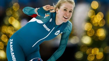 HEERENVEEN - Merel Conijn reageert na de 3000 meter tijdens de eerste dag van het Nederlandse kampioenschap allround schaatsen in Thialf. ANP VINCENT JANNINK