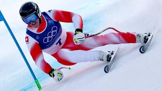 epa12726332 Franjo von Allmen of Switzerland competes in the Men's Super G of the Alpine Skiing competitions at the Milano Cortina 2026 Winter Olympic Games, Stelvio ski centre in Bormio, Italy, 11 February 2026.  EPA/ANNA SZILAGYI