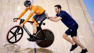 BERLIJN - Harrie Lavreysen in actie tijdens de Sprint op de laatste dag van de wereldkampioenschappen baanwielrennen. ANP KOEN VAN WEEL