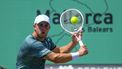 epa12203165 Tallon Griekspoor of the Netherlands in action against Corentin Moutet of France during their men's individual final of the ATP 250 Mallorca Championships tennis tournament in Santa Ponsa, Mallorca, Spain, 28 June 2025.  EPA/MIQUEL A. BORRAS