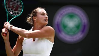 Belarus's Aryna Sabalenka returns to US player McCartney Kessler during their women's singles second round tennis match on the third day of the 2026 Wimbledon Championships at The All England Lawn Tennis and Croquet Club in Wimbledon, southwest London, on July 1, 2026. 
HENRY NICHOLLS / AFP