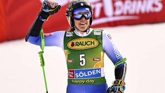 epa11684600 Federica Brignone of Italy reacts in the finish area during the second run of the Women's Giant Slalom race at the FIS Alpine Skiing World Cup season opener on the Rettenbach glacier, in Soelden, Austria, 26 October 2024.  EPA/JEAN-CHRISTOPHE BOTT