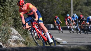 Team Lidl-Trek Danish rider Mads Pedersen competes in the fourth stage of the 54nd Etoile de Besseges-Tour du Gard cycling race around Mejannes-le-Clap on February 3, 2024.  
Sylvain THOMAS / AFP