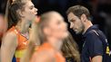 2023-09-03 16:00:24 Netherland's head coach Felix Koslowski looks on during the Women's EuroVolley 2023 finals bronze volleyball match between Netherlands and Italy in Brussels, on September 3, 2023.  
JOHN THYS / AFP