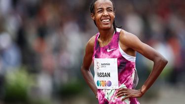 HENGELO - Sifan Hassan (NED) in actie op de 1500 meter tijdens de FBK Games. ANP VINCENT JANNINK