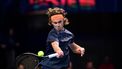 2023-10-28 17:21:58 epa10945406 Andrey Rublev of Russia in action against Jannik Sinner of Italy during their semi final match at the Erste Bank Open ATP tennis tournament in Vienna, Austria, 28 October 2023.  EPA/CHRISTIAN BRUNA