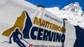 2023-11-15 12:58:11 epa10976028 A logo is pictured front of the Matterhorn at the FIS Alpine Skiing World Cup event between Zermatt in Switzerland and Cervinia in Italy, 15 November 2023. The women's downhill training was cancelled due to strong winds.  EPA/JEAN-CHRISTOPHE BOTT