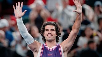 epa13294061 Carlos Alcaraz of Spain celebrates after winning his Men's Singles match against Juan Manuel Cerundolo of Argentina at the Shanghai Masters tennis tournament in Shanghai, China, 10 October 2026.  EPA/ALEX PLAVEVSKI
