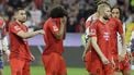 epa12027727 Players of Munich react after the German Bundesliga soccer match between FC Bayern Munich and Borussia Dortmund in Munich, Germany, 12 April 2025.  EPA/RONALD WITTEK CONDITIONS - ATTENTION: The DFL regulations prohibit any use of photographs as image sequences and/or quasi-video.