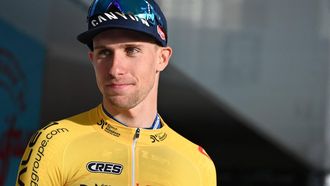 Team Alpecin-Deceuninck French cyclist Axel Laurance reacts on the podium after winning the second stage of the 54th edition of the Etoile de Besseges - Tour du Gard cycling race in Rousson, southern France, on February 1, 2024. 
Sylvain THOMAS / AFP