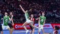 ROTTERDAM - Koen van Roekel, Rosalie Peet, Jeffrey van Huenen van DVO tegen Jordi van Elburg, Lindsy Krop van Fortuna tijdens de finale van de Korfbal League in Rotterdam Ahoy. De korfballers van DVO uit Bennekom veroverden voor het eerst de Nederlandse titel in de zaal. RONALD HOOGENDOORN / ANP