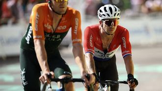 Team Jayco AlUla team's Dutch rider Dylan Groenewegen cycles to the finish line of the 15th stage of the 111th edition of the Tour de France cycling race, 197,7 km between Loudenvielle and Plateau de Beille, in the Pyrenees mountains, southwestern France, on July 14, 2024. 
Anne-Christine POUJOULAT / AFP