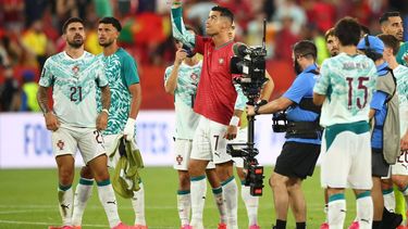 Portugal's forward #07 Cristiano Ronaldo reacts after winning the 2026 World Cup round of 32 football match between Portugal and Croatia at the Toronto Stadium in Toronto on July 2, 2026. 

Cole Burston / AFP