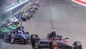 epa12028002 Nyck De Vries of Team Mahidra Racing Formula E Team (R) in action during the Miami E-Prix at the Homestead Miami Speedway in Homestead, Florida, USA, 12 April 2025.  EPA/CRISTOBAL HERRERA-ULASHKEVICH