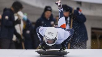 epa12637684 Kimberley Bos of Netherlands competes during the IBSF Skeleton World Cup in St. Moritz, Switzerland, 09 January 2026.  EPA/MAYK WENDT