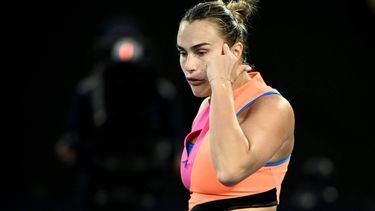 epa12690022 Aryna Sabalenka of Belarus reacts during the women’s semifinal against Elina Svitolina of Ukraine on day 12 of the 2026 Australian Open tennis tournament in Melbourne, Australia, 29 January 2026.  EPA/JOEL CARRETT  AUSTRALIA AND NEW ZEALAND OUT