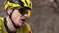 Second-placed Team Visma Lease a Bike, British Ben Tulett reacts after crossing the finish line of the 106th edition of the one-day classic cycling race Milan - Torino between Rho, west of Milan, and Superga, east of Torino, on March 19, 2025. 
MARCO BERTORELLO / AFP