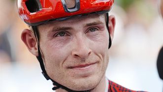 2023-06-25 17:28:17 epa10710960 Mattias Skjelmose of Trek-Segafredo reacts after winning the men's race at the Danish national road cycling championships in Aalborg, Denmark, 25 June 2023.  EPA/Bo Amstrup  DENMARK OUT