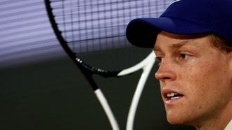 Italy's Jannik Sinner reacts during his men's singles match against Russia's Andrey Rublev on day 9 of the French Open tennis tournament on Court Philippe-Chatrier at the Roland-Garros Complex in Paris on June 2, 2025. 
Alain JOCARD / AFP