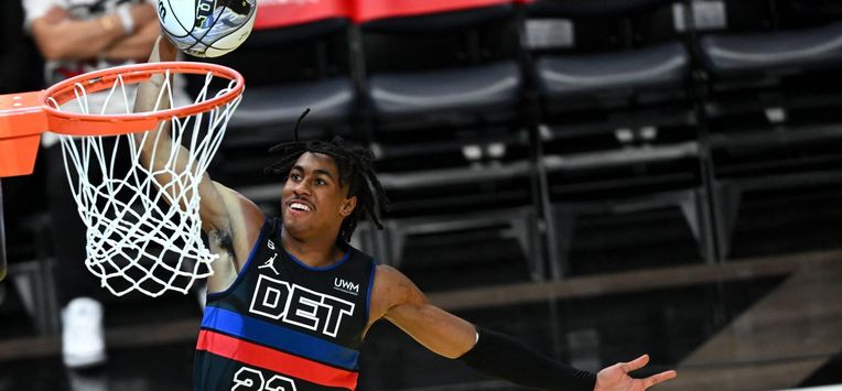 Detroit Pistons' Jaden Ivey scores during the Kia skills challenge relay during the NBA All-Star week-end in Salt Lake City, Utah, February 18, 2023.
 
Patrick T. Fallon / AFP