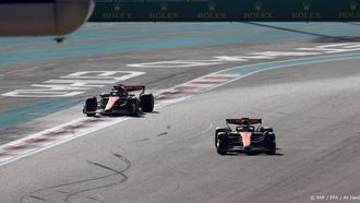epa11767849 McLaren driver Lando Norris (R) of Britain and McLaren young driver Patricio O'Ward of Mexico in action during the Formula One post-season test session at the Yas Marina Circuit racetrack in Abu Dhabi, United Arab Emirates, 10 December 2024.  EPA/ALI HAIDER