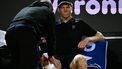 Italy's Jannik Sinner grimaces as he receives a massage during a break in the semi-final match against  Russia's Daniil Medvedev at the ATP Rome Open tennis tournament at Foro Italico in Rome on May 15, 2026.  
Filippo MONTEFORTE / AFP