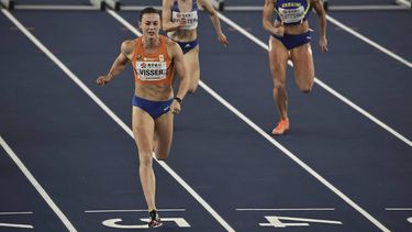 epa11982273 Nadine Visser of Netherlands competes in the 60 Metres Hurdles Women at the World Athletics Indoor Championships in Nanjing, China, 23 March 2025.  EPA/ANDRES MARTINEZ CASARES