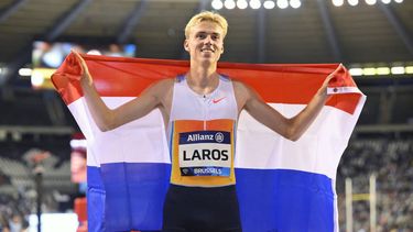 Netherlands' Niels Laros celebrates after winning the Men's 1500m event of the Diamond League athletics meeting at the King Baudouin Stadium in Brussels on August 22, 2025. 
JOHN THYS / AFP