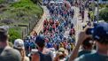 The peloton rides through the Fleurieu peninsula during the fifth stage of the Tour Down Under cycling race in Adelaide on January 20, 2024. 
Brenton EDWARDS / AFP