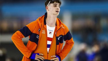 HEERENVEEN - Jenning De Boo (NED) reageert na de 1000 meter mannen op het EK afstanden schaatsen in het Thialf stadion. ANP VINCENT JANNINK