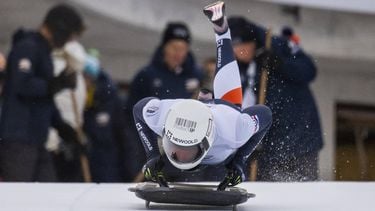 epa12637684 Kimberley Bos of Netherlands competes during the IBSF Skeleton World Cup in St. Moritz, Switzerland, 09 January 2026.  EPA/MAYK WENDT