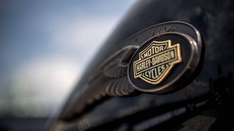 epa06865969 A logo is seen on the fuel tank during the Harley-Davidson 115th anniversary celebration in Prague, Czech Republic, 05 July 2018. The iconic US motorcycle company celebrates its 115th anniversary with Harley-Davidson enthusiasts from around the world with gathering in Prague for a four day event. About 60,000 motorcyclists are expected to take part in the celebrations.  EPA/MARTIN DIVISEK