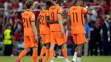MONTERREY - (lr) Frenkie de Jong of Nederland, Denzel Dumfries of Nederland, Wout Weghorst of Nederland, Cody Gakpo of Nederland tijdens de FIFA-wereldkampioenschap voetbal 2026 knock-outfase wedstrijd tussen Nederland en Marokko in het Monterrey Stadion op 29 juni 2026 in Monterrey, Mexico. KOEN VAN WEEL / ANP