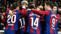 Barcelona's Brazilian forward #11 Raphinha celebrates with teammates after scoring his team's first goal during the Spanish league football match between FC Barcelona and UD Almeria at the Estadi Olimpic Lluis Companys in Barcelona on December 20, 2023. 
Josep LAGO / AFP