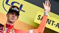 INEOS Grenadiers team's Dutch rider Thymen Arensman celebrates on the podium after winning the 14th stage of the 112th edition of the Tour de France cycling race, 182.6 km between Pau and Luchon-Superbagneres, in the Pyrenees mountains of southwestern France, on July 19, 2025. 
Marco BERTORELLO / AFP