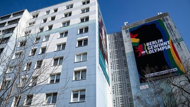 A billboard, part of the city of Berlin's campaign to host the Olympic Games in 2036, 2040, or 2044, reads: 