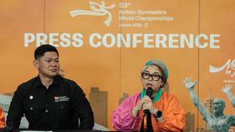 Indonesian Gymnastics Federation president Ita Yuliati (R) and Indonesian Olympic Committee president Raja Sapta Oktohari attend a press conference ahead of the 53rd Artistic Gymnastics World Championships at Indonesia Arena in Jakarta on October 10, 2025. Indonesia will not issue visas to Israeli athletes for the upcoming world artistic gymnastics championships in Jakarta, a minister said on October 9, citing the nation's support for Palestinians.
Yasuyoshi CHIBA / AFP