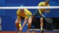 Australia's Matthew Ebden serves, playing with Australia's John Peers against US' Austin Krajicek and US' Rajeev Ram during their men's doubles final tennis match on Court Philippe-Chatrier at the Roland-Garros Stadium during the Paris 2024 Olympic Games, in Paris on August 3, 2024.  
Miguel MEDINA / AFP