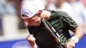 Netherlands' Jesper de Jong reacts during his matcht against Argentina’s Camilo Ugo Carabelli (not pictured) at the men's singles semi-final of the ATP Nordea Open tennis tournament in Bastad, Sweden, on July 19, 2025. 
Bjorn LARSSON ROSVALL / TT NEWS AGENCY / AFP