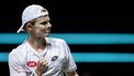 ROTTERDAM - Jesper de Jong in actie tegen Milos Raonic (CAN, niet op foto) op de eerste dag van het tennistoernooi ABN AMRO Open in Ahoy. ANP SANDER KONING