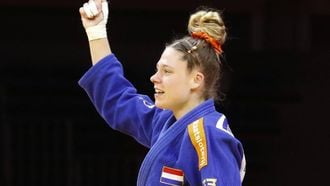Brazil's Jessica Lima (white) and Netherlands' Shannon Van De Meeberg compete in the women's under 57 kg bronze medal bout at the Astana Grand Slam judo tournament in Astana on May 8, 2026. 
STANISLAV FILIPPOV / AFP