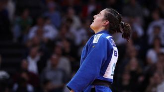 Netherlands' Guusje Steenhuis reacts after winning against Israel's Inbar Lanir in the women's -78kg bronze medal bout during the Paris Grand Slam judo tournament in Paris on February 4, 2024.
 
EMMANUEL DUNAND / AFP