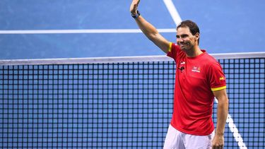 Spain's Rafael Nadal waves during a tribute to his career at the end of the quarter-final doubles match between Netherlands and Spain during the Davis Cup Finals at the Palacio de Deportes Jose Maria Martin Carpena arena in Malaga, southern Spain, on November 19, 2024. Superstar Rafael Nadal's glittering career in professional tennis came to an end on November 19, 2024 as Netherlands eliminated Spain in the Davis Cup quarter-finals.
JORGE GUERRERO / AFP