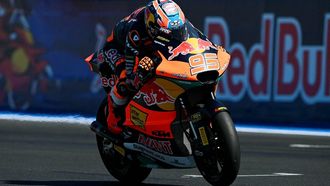 Red Bull KTM Ajo's Dutch rider Collin Veijer competes during the San Marino Moto2 race at the Misano World Circuit Marco Simoncelli, in Misano Adriatico, northern Italy on September 13, 2026. 
Andreas SOLARO / AFP