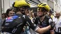 FDJ-SUEZ team's Dutch rider Demi Vollering (R) arrives to the finish line after a fall during the 3rd stage (out of 9) of the fourth edition of the Women's Tour de France cycling race, 163.5 km from La Gacilly to Angers, in Angers, western France on July 28, 2025. The end of the stage 3 was marked by the heavy fall 3,700 meters from the finish line of the favorite of the event, the Dutchwoman Demi Vollering, who took time to get back up but was classified in the same time as the first competitors, the fall having occurred in the 